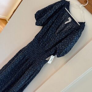 A Piece Apart Esparta Navy Speckled Long Sleeve Dress